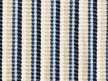 Load image into Gallery viewer, 1.75 Yard Designer Woven Navy Blue Aqua Beige Stripe Nautical Upholstery Drapery Fabric