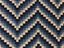 Load image into Gallery viewer, Schumacher Wilder Baltic Herringbone Woven Geometric Chevron Water &amp; Stain Resistant Navy Blue Beige Taupe Upholstery Fabric STA1064