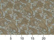 Load image into Gallery viewer, Seafoam Blue Brown Olive Damask Paisley Upholstery Drapery Fabric