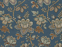 Load image into Gallery viewer, Steel Blue Brown Teal Floral Upholstery Drapery Fabric