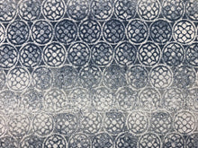 Load image into Gallery viewer, Designer Denim Stone Wash Blue Cream Medallion Upholstery Drapery Fabric