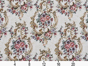 Discounted Designer Fabrics F935 Burgundy and Green Floral Leaves Tapestry  Upholstery Fabric by The Yard