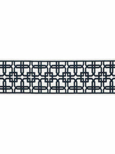 White Navy Blue Geometric Embroidered Drapery Tape Trim