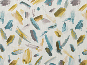 Ivory Teal Mustard Olive Green Abstract Upholstery Drapery Fabric