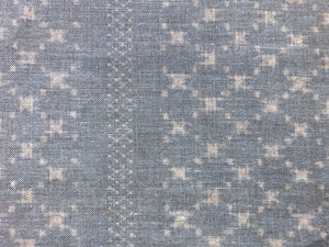 Clay McLaurin Nagoya C37 Azure Ecru Blue Belgian Linen Tribal Ethnic Printed Upholstery Drapery Fabric