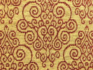 Beige Wheat Red Swirl Medallion Tapestry Water & Stain Resistant Upholstery Fabric
