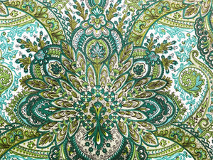 British Cotton Paisley Emerald Teal Lime Green Gray White Drapery Fabric Made in the UK