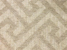 Load image into Gallery viewer, Designer Water &amp; Stain Resistant Wool Woven Flax Cotton Beige Geometric Greek Key Upholstery Fabric