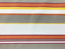 Load image into Gallery viewer, Duralee Pavilion Indoor Outdoor Water Resistant Beige Orange Taupe Yellow Magenta Stripe Upholstery Fabric