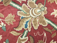 Load image into Gallery viewer, Thibaut Denmark Red &amp; Cream Brown Green Teal Blue Jacobean Floral Linen Cotton Upholstery Drapery Fabric