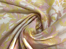 Load image into Gallery viewer, Cream Pastel Pink Yellow Botanical Floral Brocade Cotton Upholstery Drapery Fabric