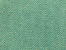 Load image into Gallery viewer, Designer Linen Blend Aqua Blue Gray Herringbone Geometric Mid Century Modern Upholstery Fabric