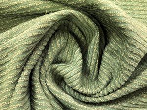 Designer Sage Green Beige Chenille Stripe Water & Stain Resistant Textured Upholstery Fabric
