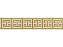 Load image into Gallery viewer, 2.5&quot; Wide Mustard Gold Cream Geometric Greek Key Upholstery Drapery Border Tape Trim