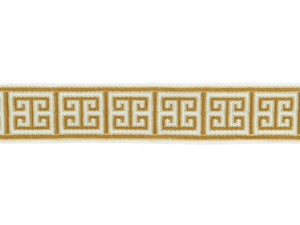 2.5" Wide Mustard Gold Cream Geometric Greek Key Upholstery Drapery Border Tape Trim