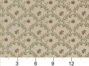 Heavy Duty Floral Brocade Seafoam Green Ivory Brown Upholstery Drapery Fabric