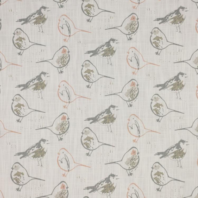 Cotton Drapery Bird Fabric White Gray Mauve / Blush RMIL15