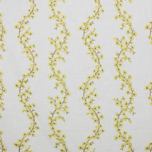 Cherry Blossom Embroidered Linen Viscose Chartreuse Drapery Fabric / Butter