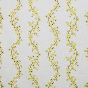 Cherry Blossom Embroidered Linen Viscose Chartreuse Drapery Fabric / Butter