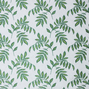 Falling Leaves White Green Cotton Embroidered Drapery Fabric / Minthe