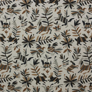 Otomi Charcoal Gray Taupe Fabric Tribal Ethnic Upholstery Tapestry Fabric Animal Print