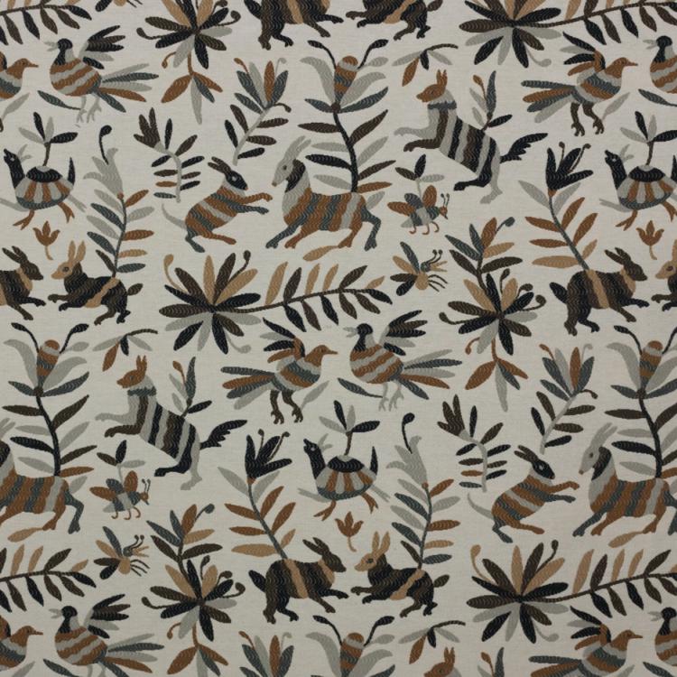 Otomi Charcoal Gray Taupe Fabric Tribal Ethnic Upholstery Tapestry Fabric Animal Print