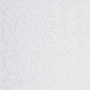 Scroll Dance Light Gray Embroidered Drapery Fabric / White Hot
