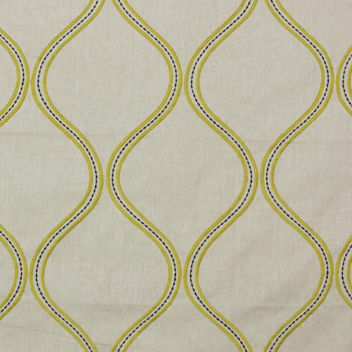 Stitchery Trellis Beige Chartreuse Embroidered Drapery Fabric / Mustard Seed