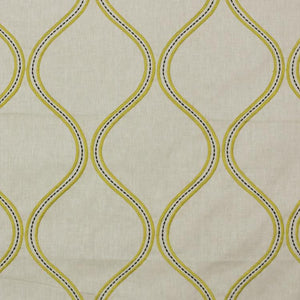 Stitchery Trellis Beige Chartreuse Embroidered Drapery Fabric / Mustard Seed