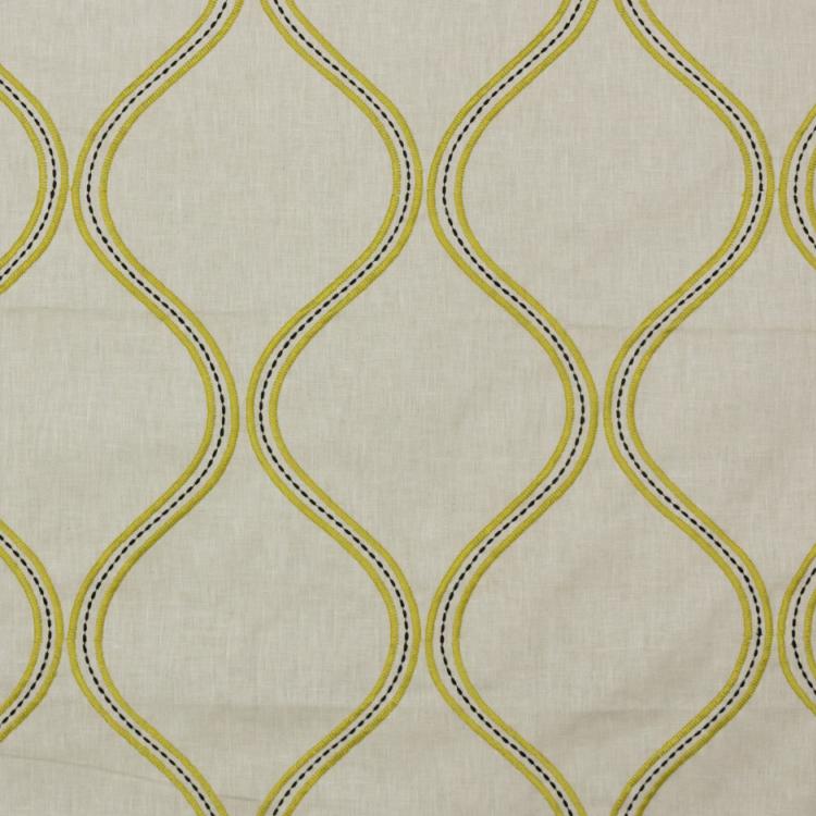 Stitchery Trellis Beige Chartreuse Embroidered Drapery Fabric / Mustard Seed