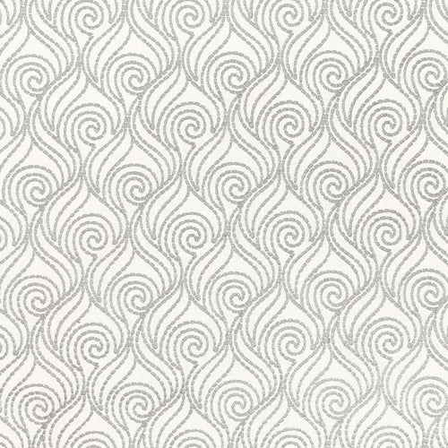 Swirl-A-Way White Beige Embroidered Cotton Linen Blend DraperyFabric / Pewter