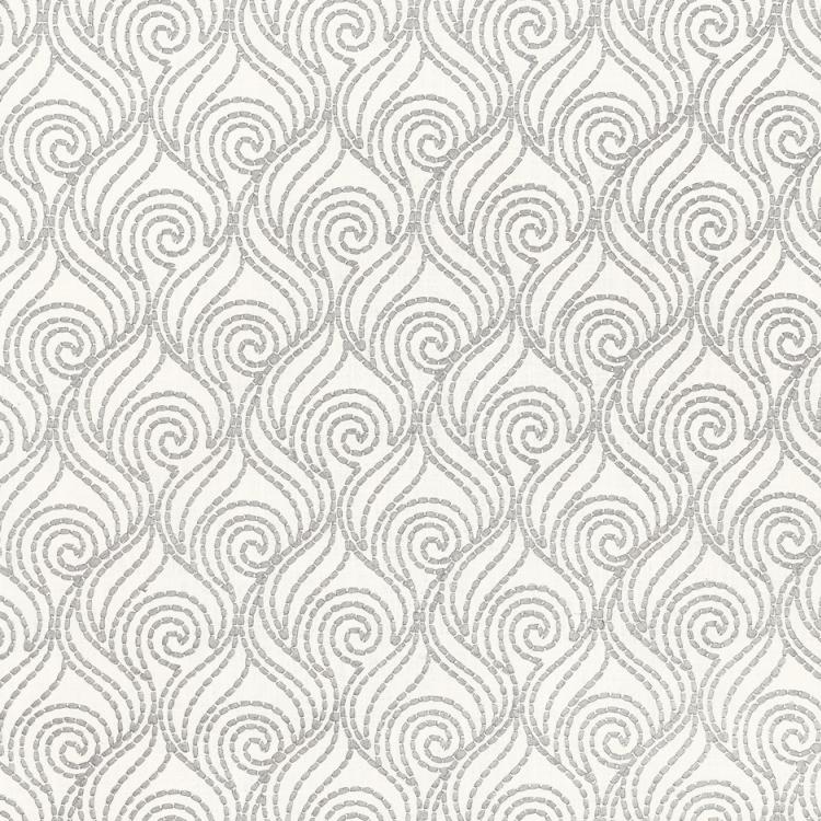 Swirl-A-Way White Beige Embroidered Cotton Linen Blend DraperyFabric / Pewter