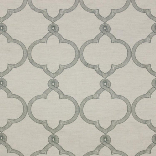 Tangier Beige Gray Embroidered Trellis Drapery Fabric / Platinum