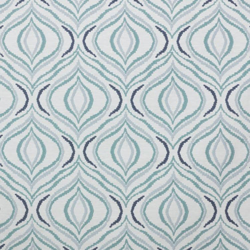 Tradewinds White Aqua Navy Blue Embroidered Drapery Fabric / Cirrus