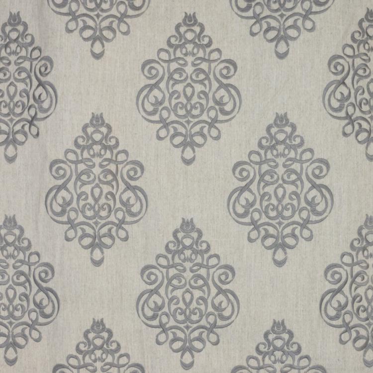 Tuxedo Park Gray Embroidered Upholstery Fabric / Platinum