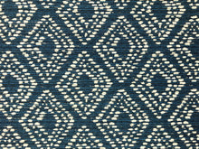Load image into Gallery viewer, Designer Water &amp; Stain Resistant Navy Blue Grey Geometric Diamond Upholstery Fabric