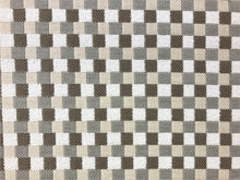 Load image into Gallery viewer, Designer Indoor Outdoor Water &amp; Stain Resistant Small Check Geometric Beige Grey White Taupe Upholstery Drapery Fabric