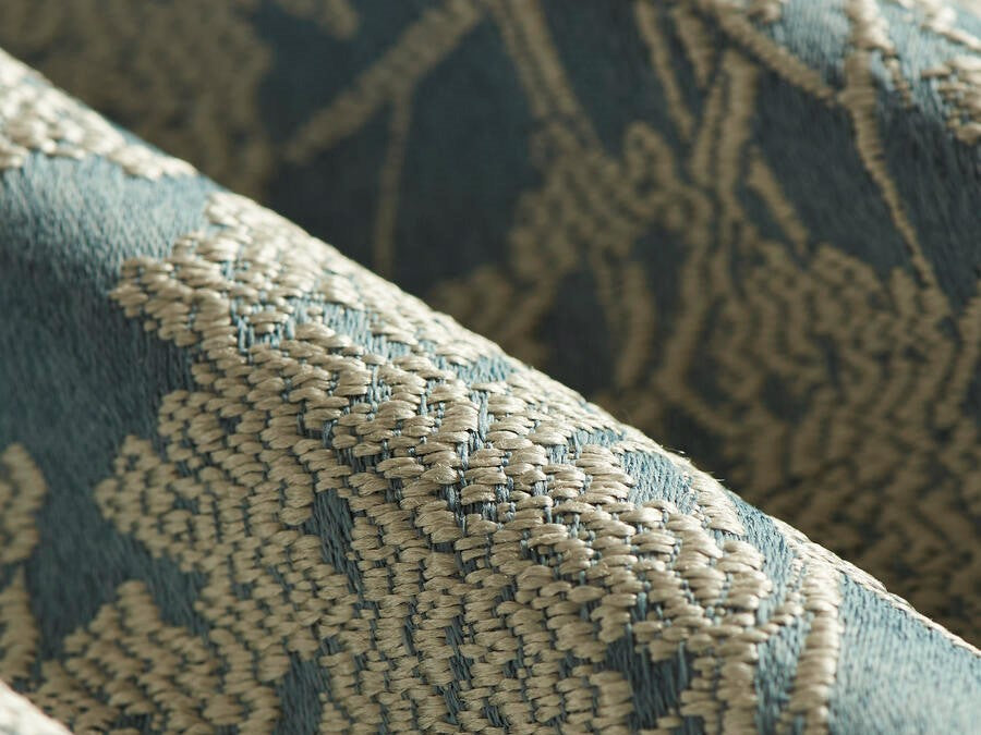 Abstract Botanical Tree Pattern Teal Blue Beige Upholstery Drapery Fabric