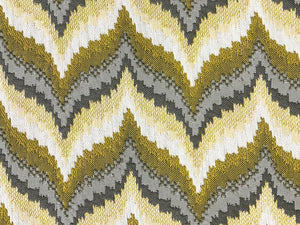 Designer Mustard Gold Grey Off White Flamestitch Geometric Upholstery Drapery Fabric