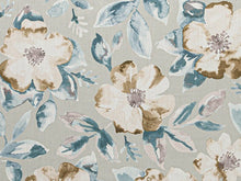 Load image into Gallery viewer, Seafoam Grey Navy Blue Cream Brown Floral Upholstery Drapery Fabric