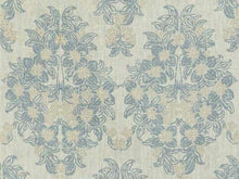 Load image into Gallery viewer, Aqua Blue Beige Floral Medallion Linen Drapery Fabric