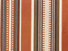 Load image into Gallery viewer, Designer Water &amp; Stain Resistant Woven Rusty Brown Gray Beige Cream Kilim Southwestern Stripe Upholstery Fabric