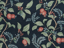Load image into Gallery viewer, Navy Blue Green Red Floral Botanical Cotton Linen Upholstery Drapery Fabric
