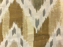 Load image into Gallery viewer, Designer Woven Mustard Gold Yellow Bronze Beige Gray Ethnic Tribal Ikat Upholstery Drapery Fabric