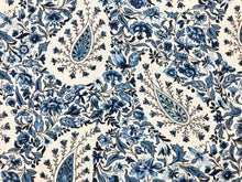 Load image into Gallery viewer, Waverly Paisley Verveine Bluejay Cotton Navy Blue Ivory Floral Upholstery Drapery Fabric