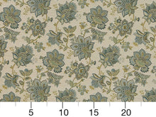 Load image into Gallery viewer, Heavy Duty Jacobean Floral Tapestry Navy Blue Aqua Teal Yellow Ivory Upholstery Fabric
