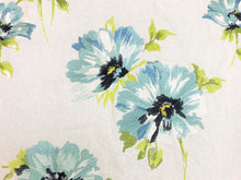 Load image into Gallery viewer, Off White Aqua Blue Lime Green Navy Embroidered Floral Drapery Fabric