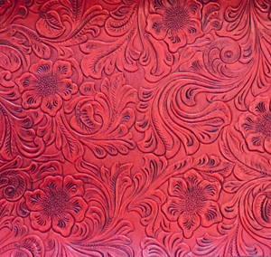 1/2 Yard 54" Wide Faux Leather Red Textured Floral Embossed Cowboy Vinyl Western Tooled for Upholstery Bags Totes Wallets Furniture