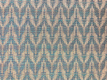 Load image into Gallery viewer, Designer Indoor Outdoor Aqua Blue Ecru Beige Herringbone Geometric Upholstery Drapery Fabric