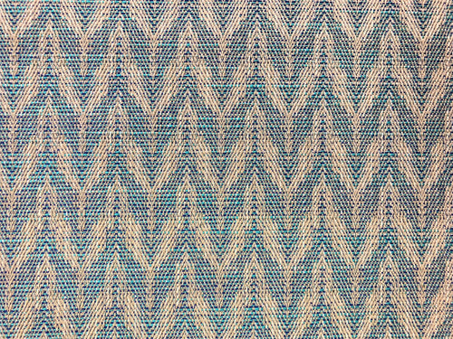 Designer Indoor Outdoor Aqua Blue Ecru Beige Herringbone Geometric Upholstery Drapery Fabric
